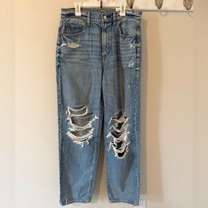 American Eagle Highest Rise Baggy Straight Jeans Women’s Size 8 Distressed